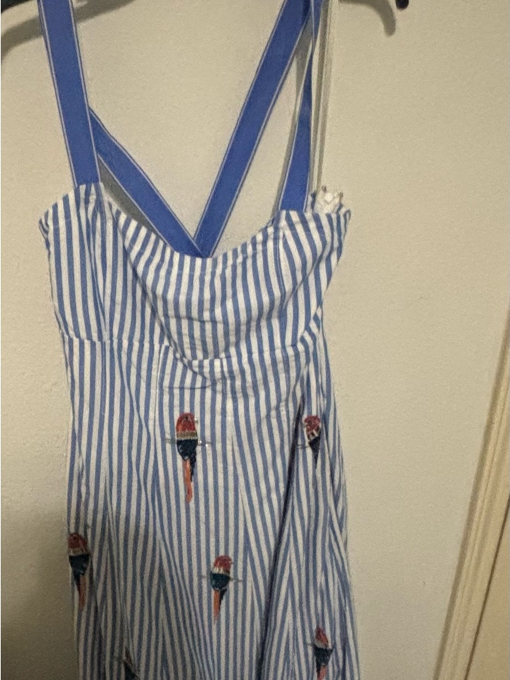Anthropologie Light Blue & White Striped Parrot-Embroidered Maxi Dress - Picture 5 of 9